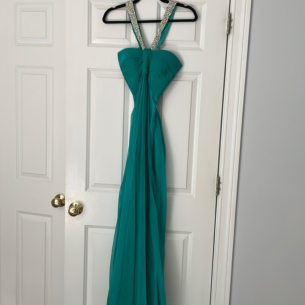PROM! Beautiful turquoise prom dress with beaded top straps. Worn once!